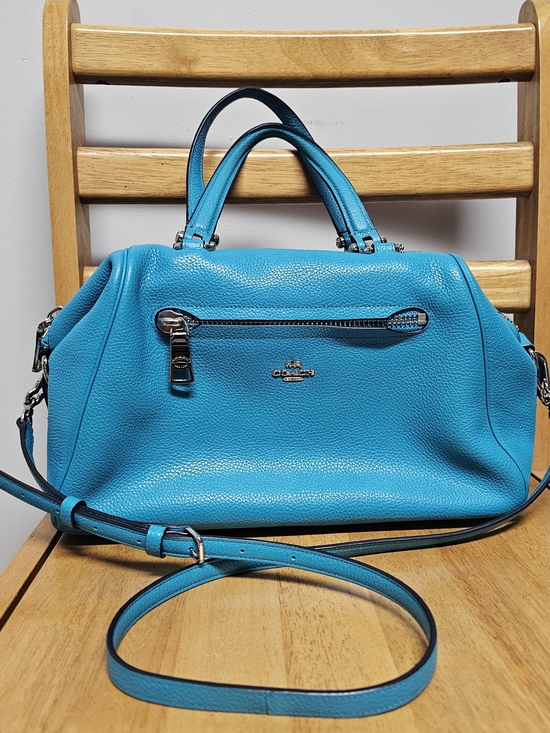 Coach Handbags - COACH Turquoise Pebbled Leather Satchel Bag Maximalist Luxury Purse Handbag